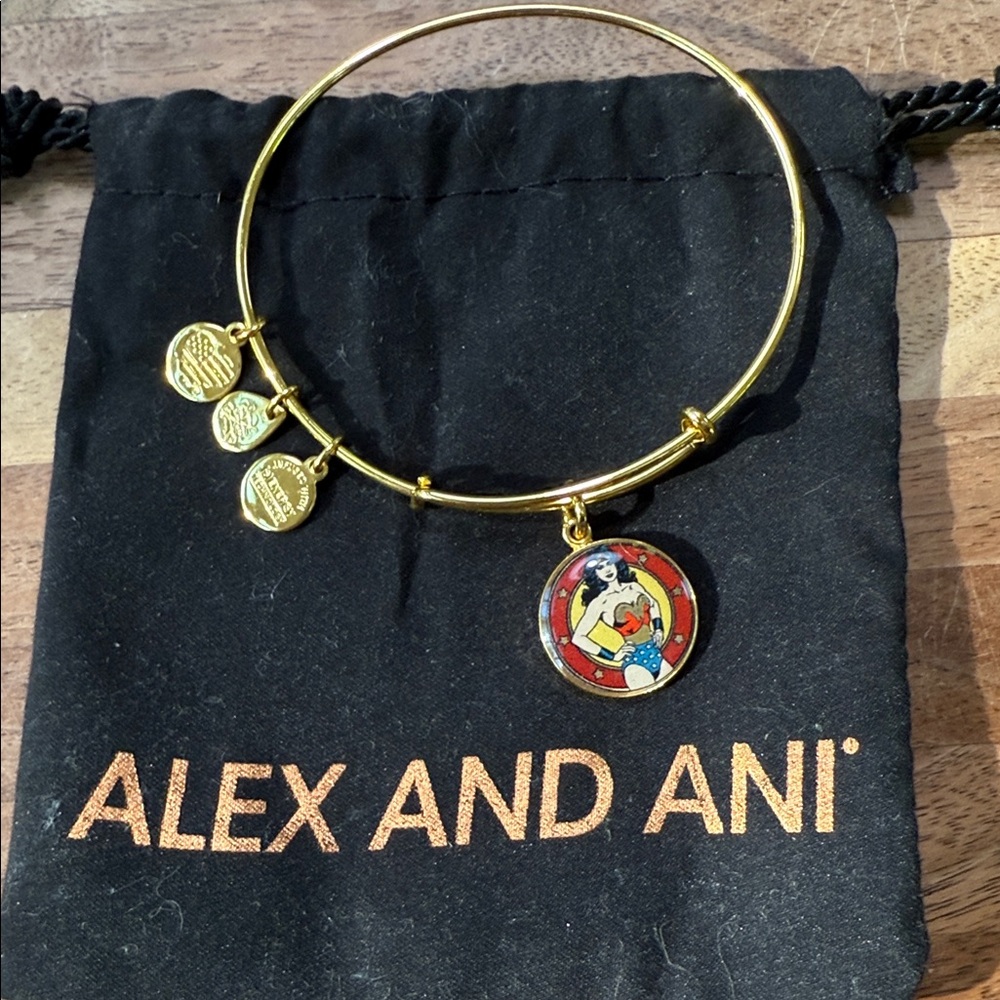 Alex and Ani Wonder Woman Charm Bangle Bracelet - Shiny Gold Finish